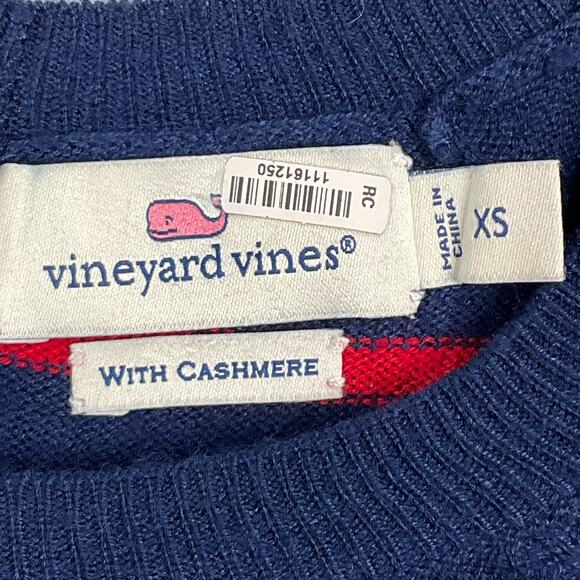 Vineyard Vines Womens Cashmere Striped Sweater Crewneck Deep Bay Red Blue sz XS - Picture 7 of 9